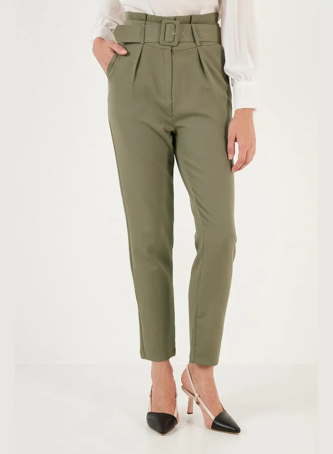 ليلا بنطلون نسائي ليلا بخصر عالٍ وحزام وجيوب بقصة عادية