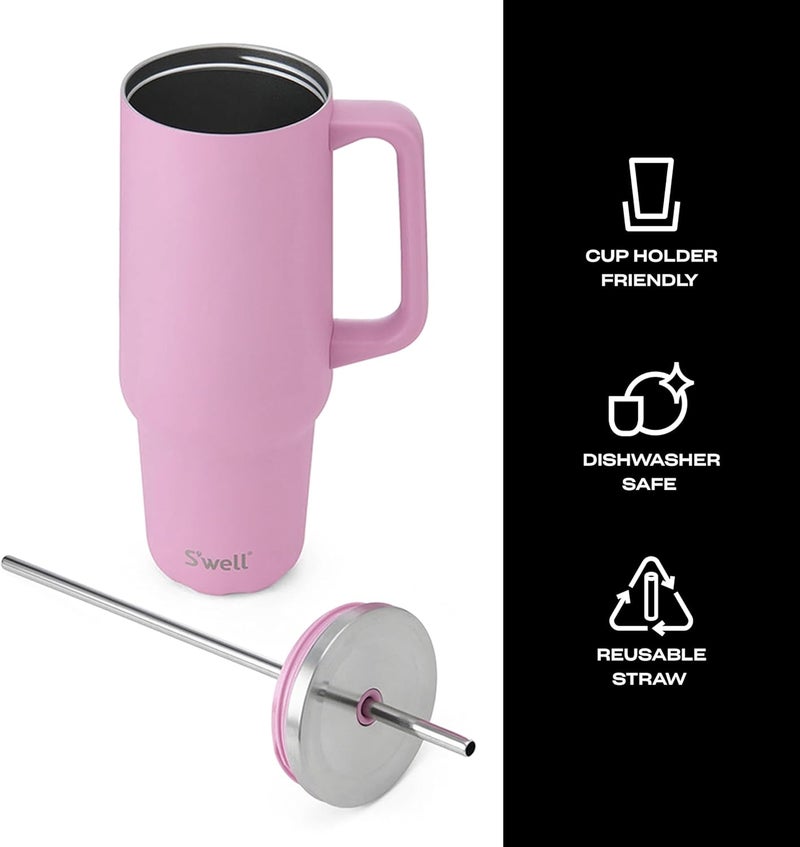 S'well Recycled Stainless Steel Tumbler XL with Straw and Handle, 40oz, Hydrangea Pink, Triple Layered Vacuum Insulated Containers Keeps Drinks Cold for 50 hours and Hot for 10 - Image 3