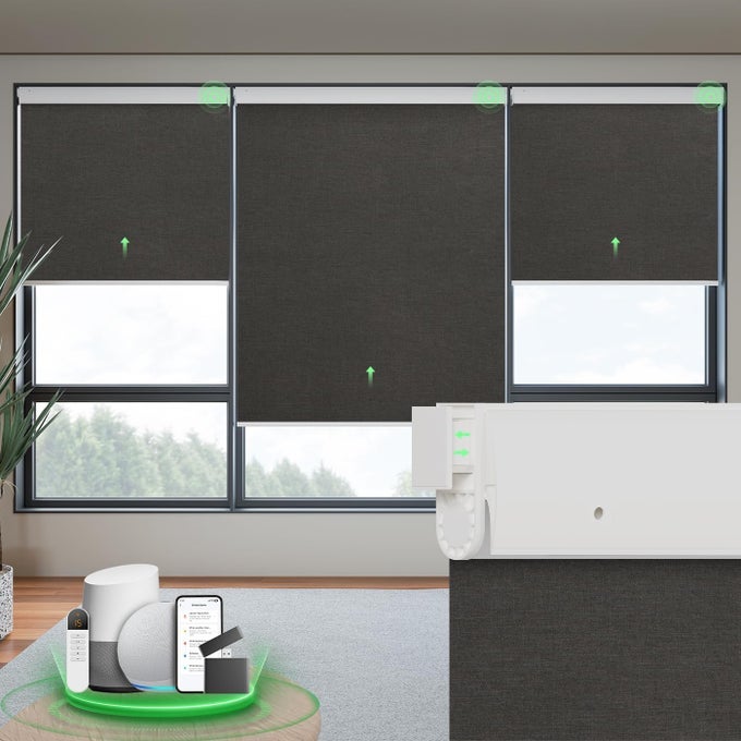 MOTORIZED BLINDS WITH REMOTE BLACKOUT NO DRILL CORDLESS SMART ROLLER SHADES AUTOMATIC BLINDS FOR WINDOWS BLACK23 W X 72 H