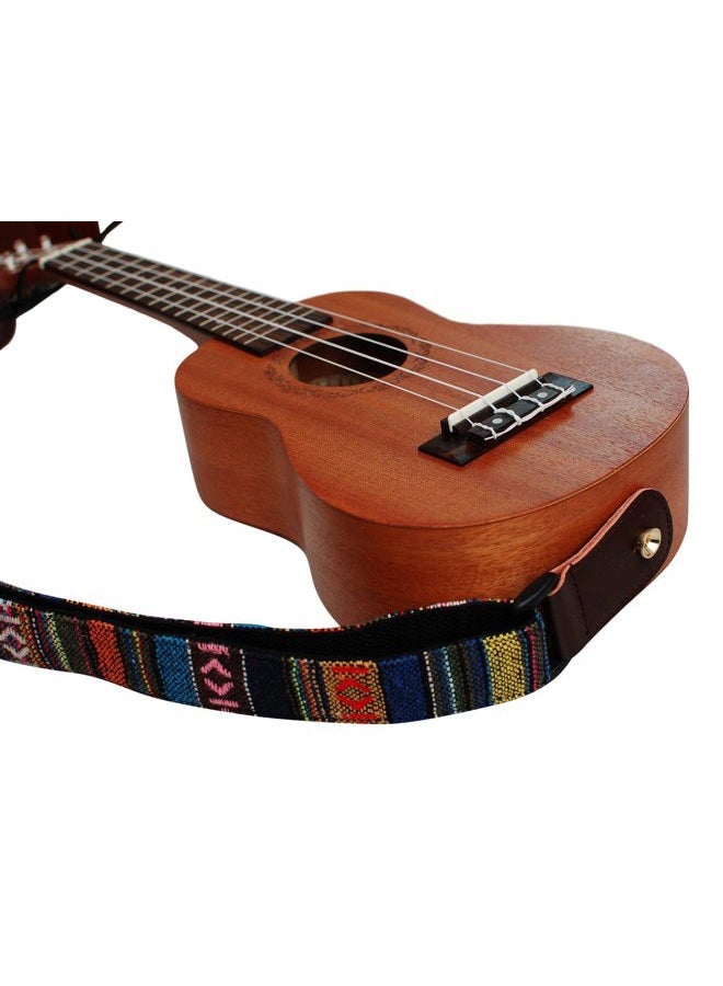 MUSIC FIRST Classic Country style Soft Yarn-dyed fabric & Genuine Leather Ukulele Strap Ukulele Shoulder Strap Version 2.0 With a Genuine Leather Strap Locker - Image 4