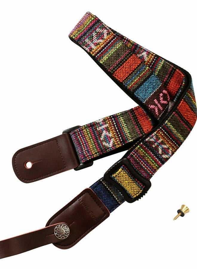 MUSIC FIRST Classic Country style Soft Yarn-dyed fabric & Genuine Leather Ukulele Strap Ukulele Shoulder Strap Version 2.0 With a Genuine Leather Strap Locker - Image 3