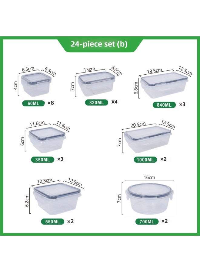 Food Grade Fresh-keeping Box High Temperature Resistant Kitchen Microwave Oven PP Lunch Box Refrigerator Special Lock Buckle Sub-packaging Storage Sealed Box-Specifications:24-piece Set B Combination  - Image 1