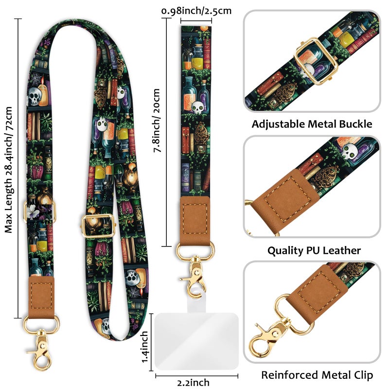 Piefly Phone Lanyard Crossbody Strap, Goth Bookshelf Cell Phone Lanyards for Around the Neck Wristlet Shoulder, Funny Skull Gothic Wrist Strap Adjustable Witchy Accessories Travel Essentials - Image 5