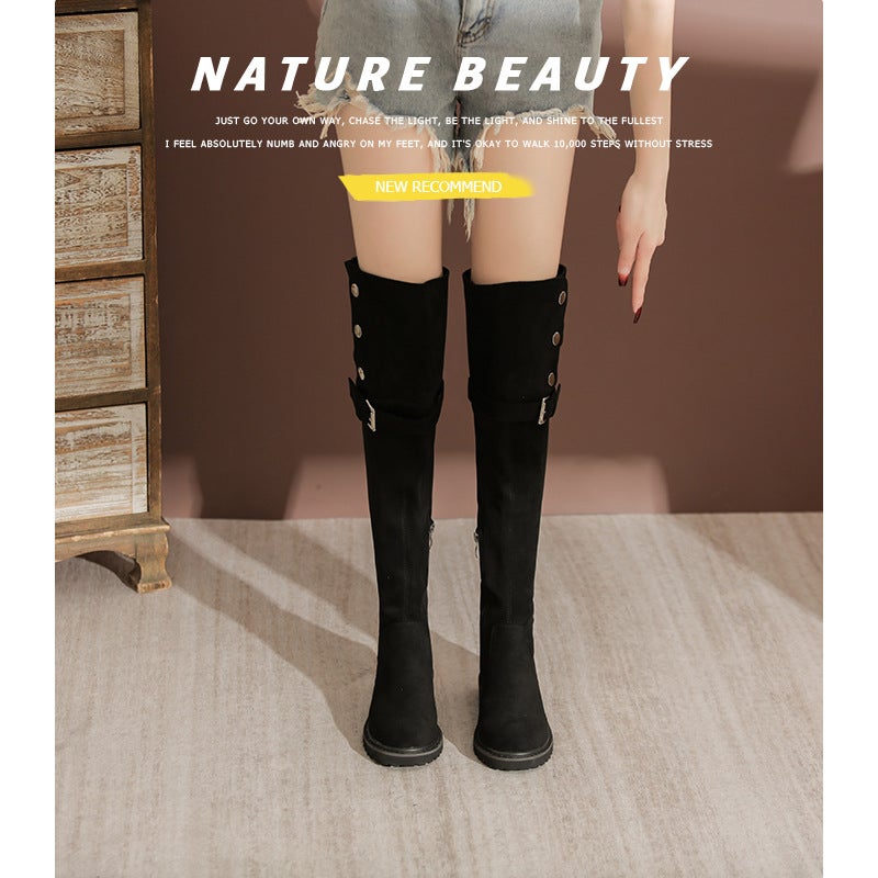 Gomeni Knee Knights Boots Thick Bottom Fleece-Lined Warm Lamb Wool Boots 6258 - Image 4