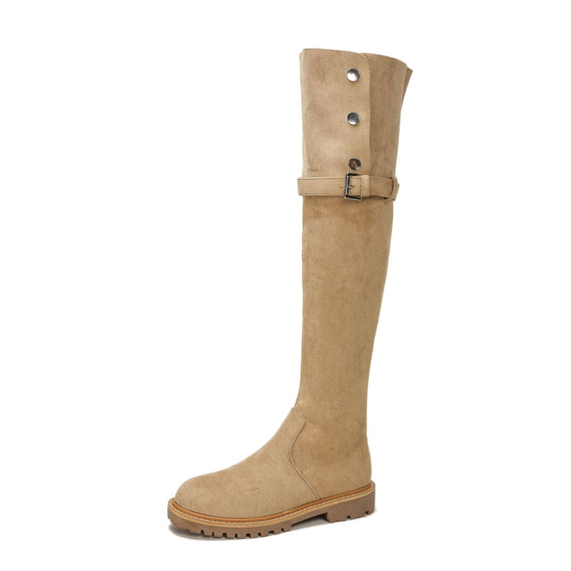Gomeni Knee Knights Boots Thick Bottom Fleece-Lined Warm Lamb Wool Boots 6258 - Image 1