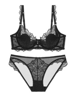 Comfy Ultra Thin Cup Lace Bra And Panty Set Black
