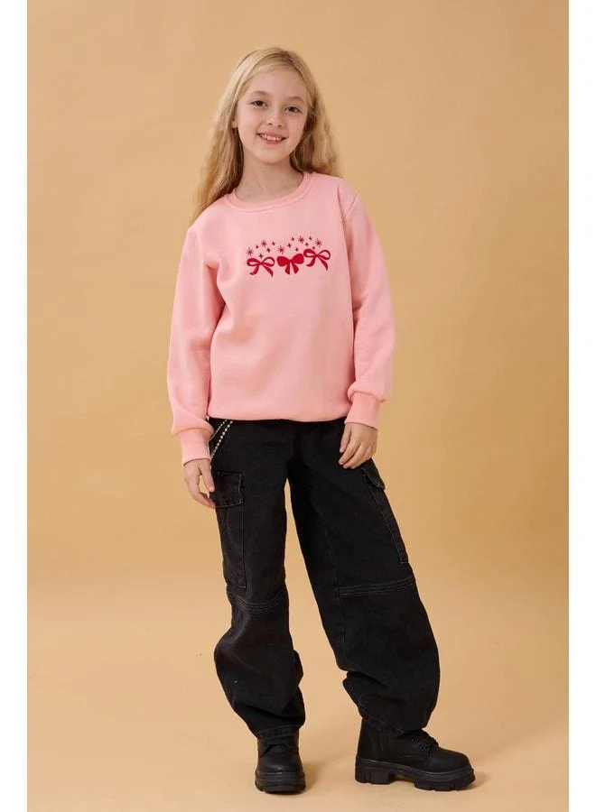 Perendi Girl's Bicycle Collar Bow Embroidered Sweatshirt – Yavruağzı.