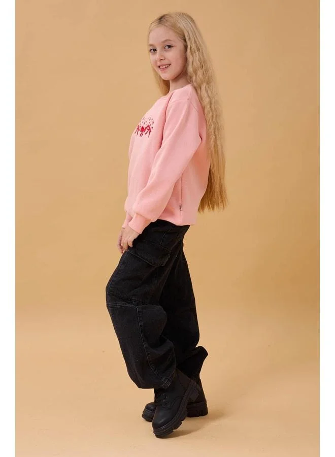Perendi Girl's Bicycle Collar Bow Embroidered Sweatshirt – Yavruağzı.