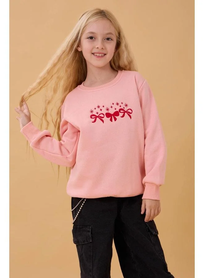 Perendi Girl's Bicycle Collar Bow Embroidered Sweatshirt – Yavruağzı.