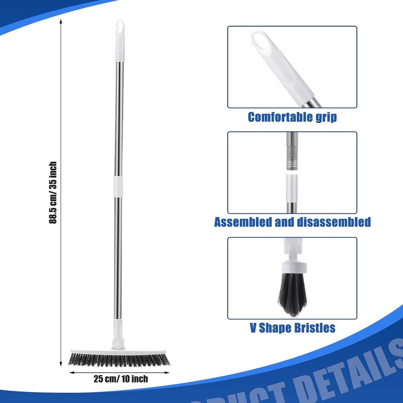 Maxdot 3 Pack 2 in 1 Floor Brush Scrubber with Long Handle Grout Brush 35'' Stiff Bristle Cleaning Scrub Brush with Squeegee, 120° Rotating Tile Brush for Cleaning Bathroom - Image 2
