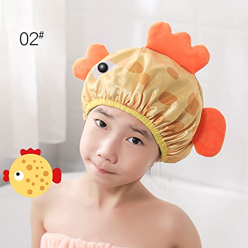 Foyadi Bath Reusable Shower Caps Designed for Baby, Kids, Children,Long/Thick Hair, Cute, Waterproof, Cartoon Animal, Double Layer Bathing Hat for Boys, Girls, Women(Yellow Fish, Cute Sheep) - Image 2