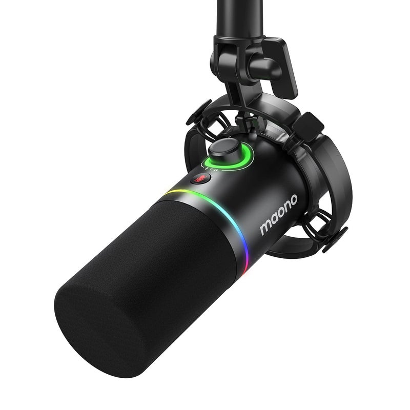 MAONO XLR/USB Dynamic Microphone, RGB Gaming Mic with Software, Mute, Gain Knob, Volume Control and Headphone Jack for Streaming, Podcasting, Recording-PD200X (Black) - Image 1