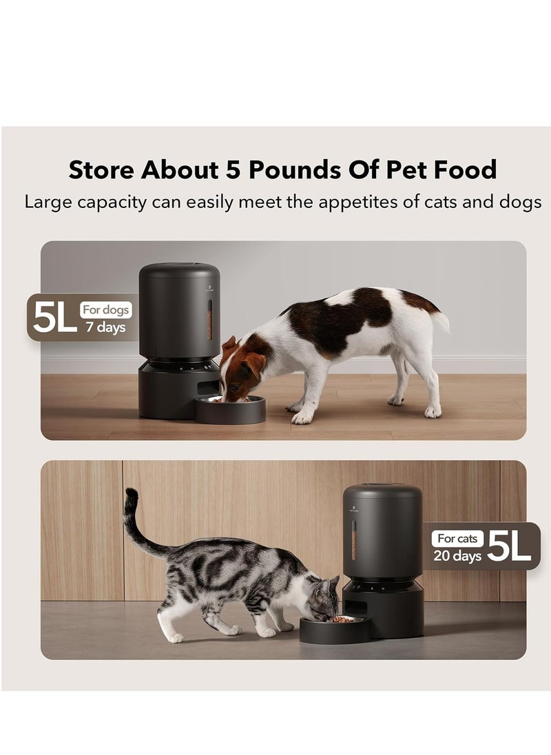 PETLIBRO - PETLIBRO Automatic Cat Feeder,5G WiFi Automatic Dog Feeder,Freshness,5L Timer Cat Feeder,Low Food Sensor,Up to 10 Meals Per Day,Pellet Pet Feeder for Cats/Dogs   BLACK - Image 1