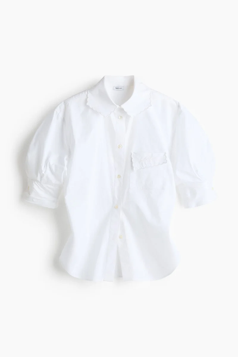 H&M Ruched-sleeve poplin shirt