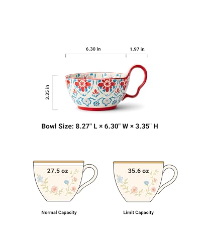 Moqidadii 35oz Soup Bowls with Handles, Microwave Safe Large Ceramic Soup Bowl for Chili, Stew, Ice Cream, Berries & Fruits, Gift-Ready for Women, Christmas, Hostess Gifts & Fall Decor - Image 3