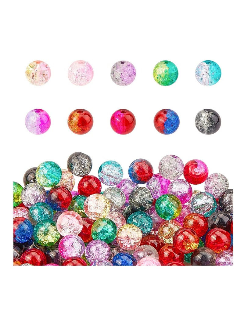 Excefore 200pcs 10 Color Crackle Lampwork Glass Beads 8mm Round Handcrafted Crackle Beads Crystal Beads for Summer Beading Friendship Bracelet Mother's Day Jewelry Making Ornament - Image 1