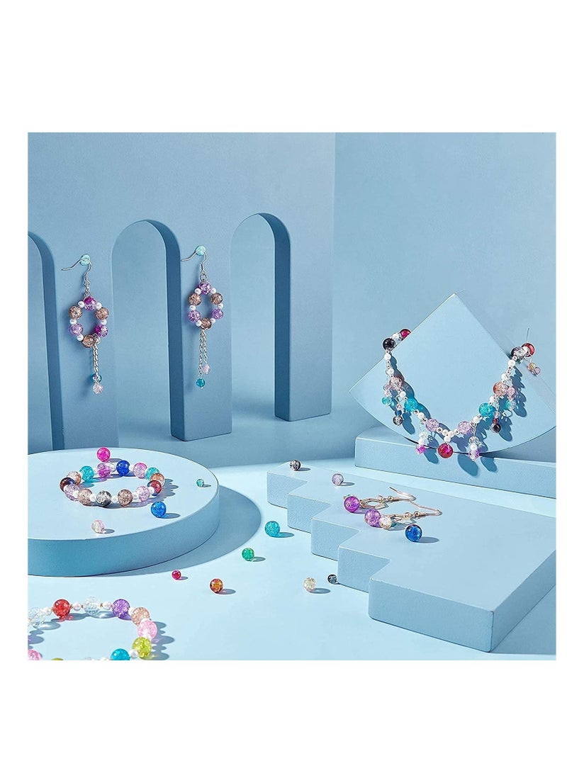 Excefore 200pcs 10 Color Crackle Lampwork Glass Beads 8mm Round Handcrafted Crackle Beads Crystal Beads for Summer Beading Friendship Bracelet Mother's Day Jewelry Making Ornament - Image 3