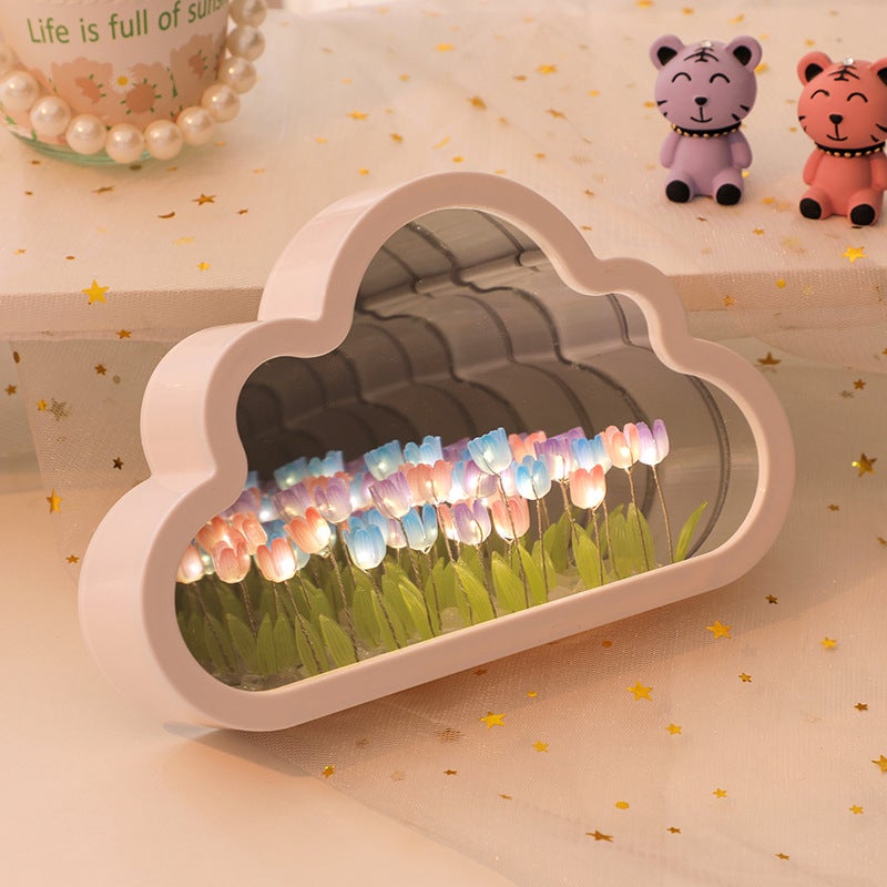 Cloud Mirror Tulip Night Light Flower Sea Diy Handmade Material Pack Luminous Ornament Ambient Light Birthday Gift - Image 3