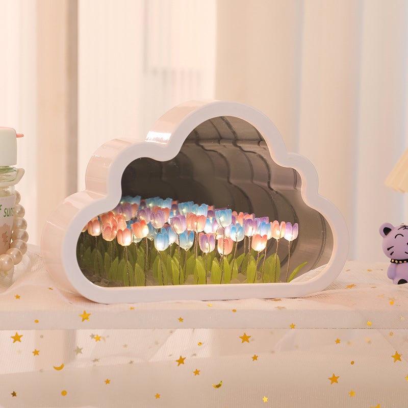 Cloud Mirror Tulip Night Light Flower Sea Diy Handmade Material Pack Luminous Ornament Ambient Light Birthday Gift - Image 1