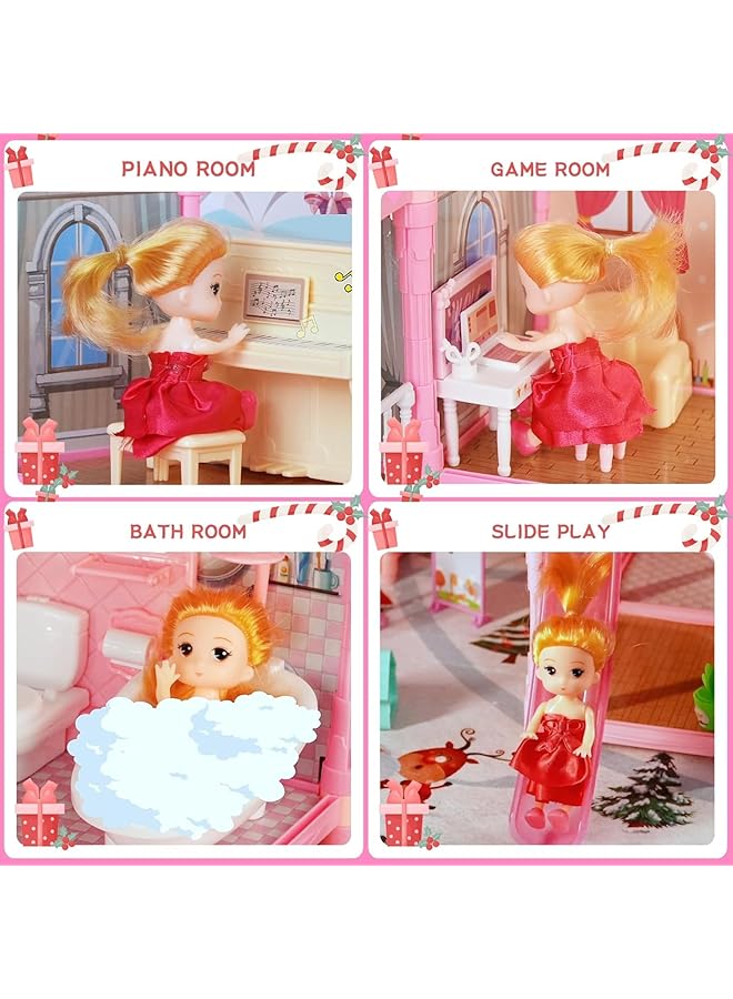 DMG TECH Dream Dollhouse 5 Story 15 Rooms Playhouse With Lights Assemble Kitchen Bedroom Furniture Garden Pink - Image 3