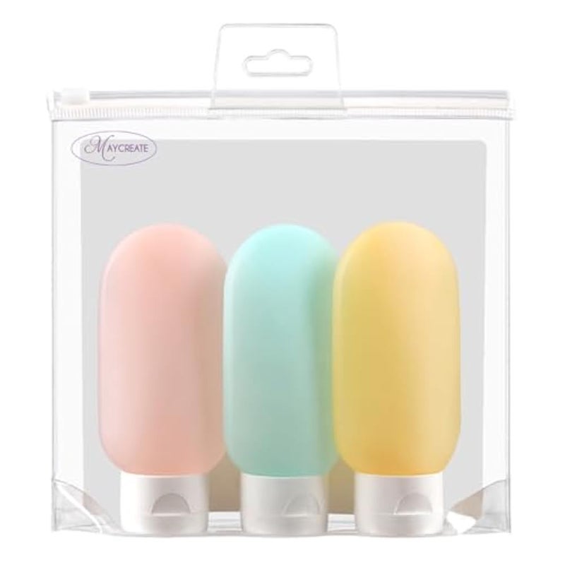 MAYCREATE 3 Pcs Travel Bottles Set, 60ML Travelling Bottles for Toiletries Kit Refillable Squeeze Container, Leak Proof Toiletry Bottles with Lids for Shampoo Lotion Body Wash, BPA-Free - Image 1