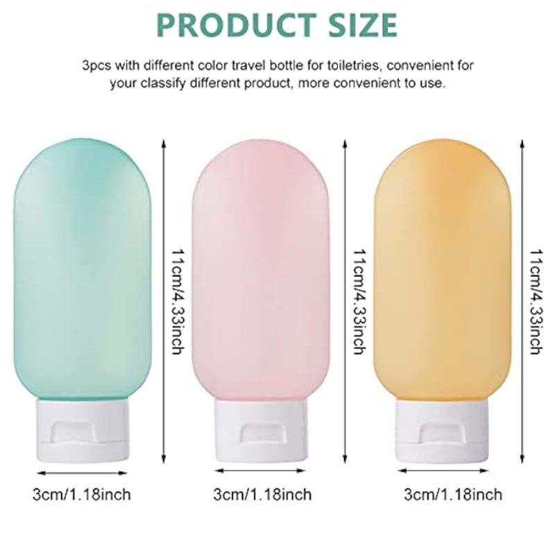 MAYCREATE 3 Pcs Travel Bottles Set, 60ML Travelling Bottles for Toiletries Kit Refillable Squeeze Container, Leak Proof Toiletry Bottles with Lids for Shampoo Lotion Body Wash, BPA-Free - Image 2