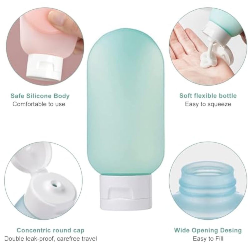 MAYCREATE 3 Pcs Travel Bottles Set, 60ML Travelling Bottles for Toiletries Kit Refillable Squeeze Container, Leak Proof Toiletry Bottles with Lids for Shampoo Lotion Body Wash, BPA-Free - Image 3