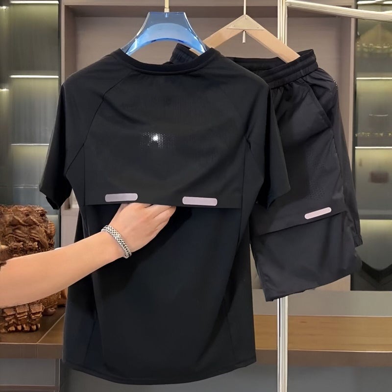 High-End Summer Simple Quick-Dry Beach Shorts for Men Trendy Brand Stylish Black Shorts Light Luxury Casual Knee-Length Shorts for Outdoor Wear Suit 3080+6022 black 