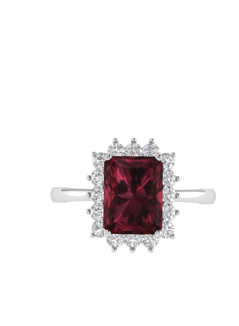 Capri Gold Diana Emerald-Cut Garnet and Sparkling Diamond Ring in 18K White Gold  - Image 1