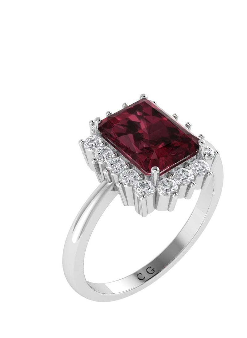 Capri Gold Diana Emerald-Cut Garnet and Sparkling Diamond Ring in 18K White Gold  - Image 2