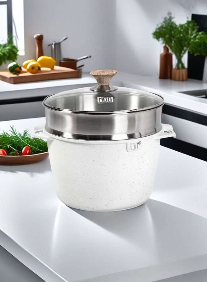 MGC Medical Stone Non-Stick Soup Pot With Stainless Steel Steamer Set Made Of High-Quality Materials, Suitable For A Variety Of Stoves, Even Heat Conduction, Fast Heating, Saving Time.  - Image 2
