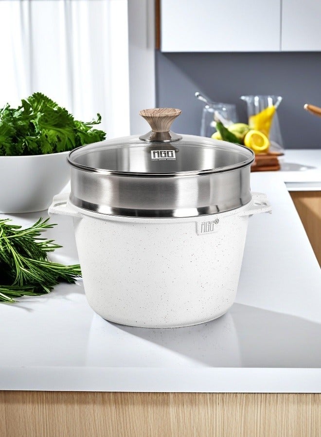 MGC Medical Stone Non-Stick Soup Pot With Stainless Steel Steamer Set Made Of High-Quality Materials, Suitable For A Variety Of Stoves, Even Heat Conduction, Fast Heating, Saving Time.  - Image 4