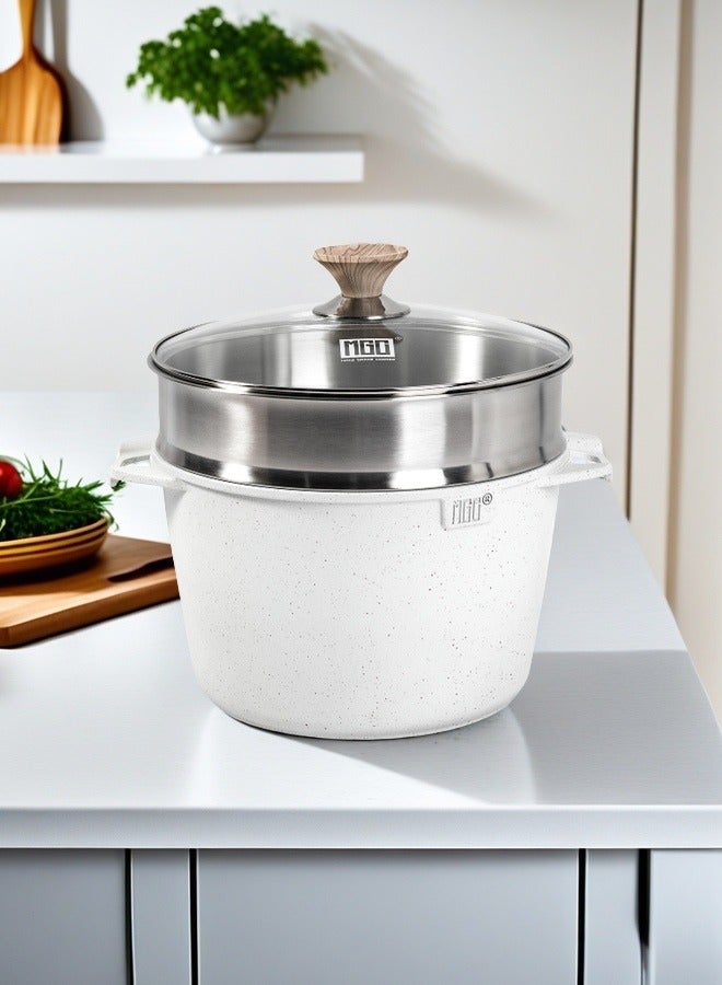 MGC Medical Stone Non-Stick Soup Pot With Stainless Steel Steamer Set Made Of High-Quality Materials, Suitable For A Variety Of Stoves, Even Heat Conduction, Fast Heating, Saving Time.  - Image 1