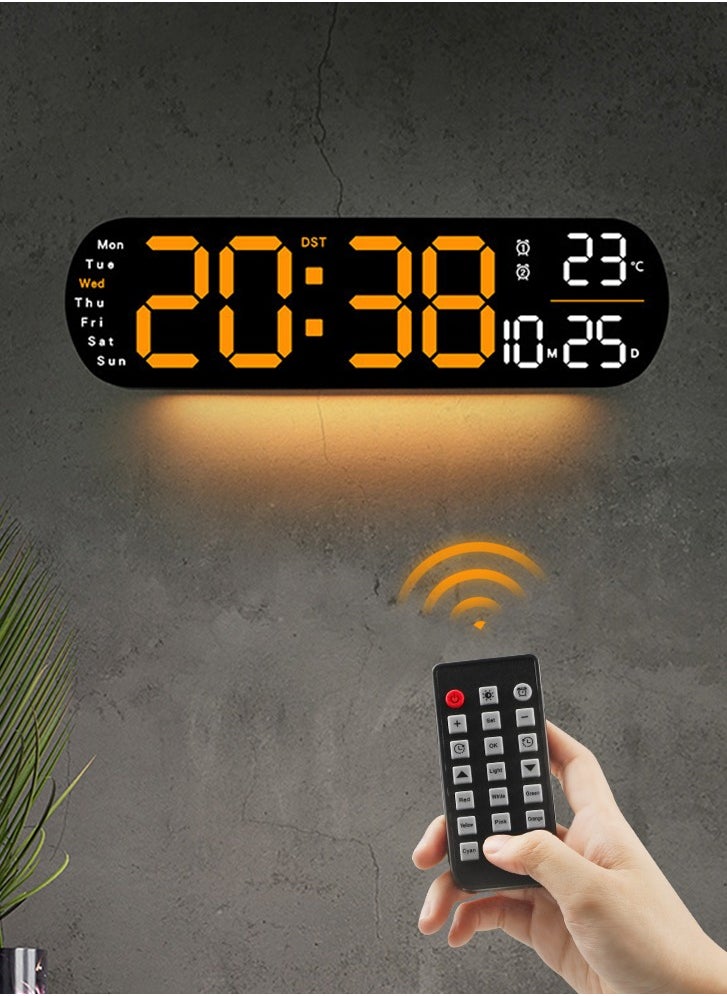 Necomi - LED Digital Clock, Digital Wall Clock with Remote Control, RGB Atmosphere Lights with 8 Adjustable Night Light Colors, Dual Alarms, Temperature for Room - Image 1