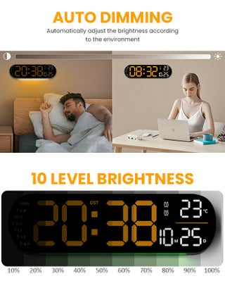 ساعة رقمية LED، ساعة حائط رقمية مع جهاز تحكم عن بعد، أضواء جو RGB مع 8 ألوان إضاءة ليلية قابلة للتعديل، منبهات مزدوجة، درجة حرارة الغرفة - view 3