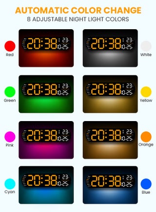 ساعة رقمية LED، ساعة حائط رقمية مع جهاز تحكم عن بعد، أضواء جو RGB مع 8 ألوان إضاءة ليلية قابلة للتعديل، منبهات مزدوجة، درجة حرارة الغرفة - view 4