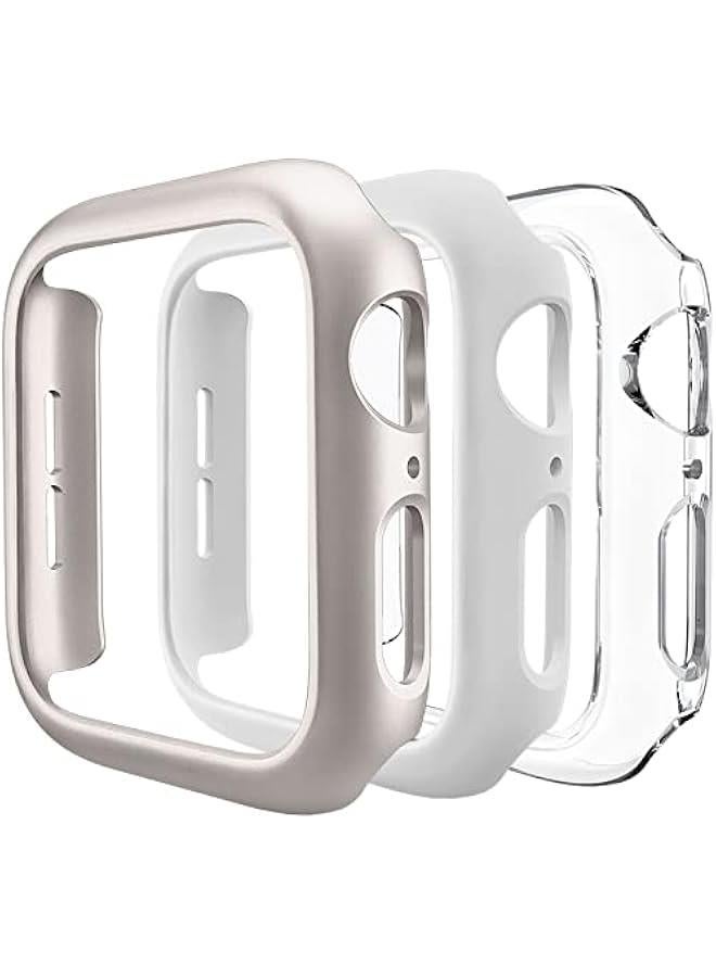 3 Pack Compatible for Apple Watch Case 40mm Series 6 Series 5 Series 4 / SE, Hard PC Bumper Case Protective Cover Frame 【NO Screen Film】 Compatible for iWatch Accessories 40mm, Starlight/White/Clear - Image 1