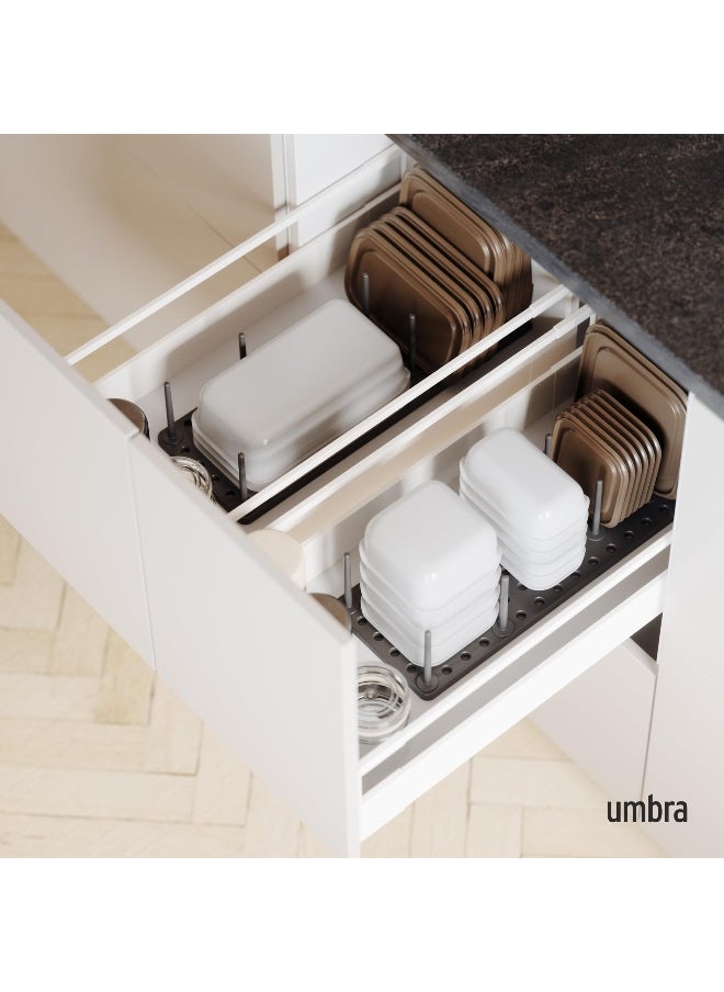 UMBRA Peggy Kitchen Drawer Cupboard Organizer Tray  Adjustable Storage System For Food Containers Cookware Serveware Utensils and More Grey  - Image 3