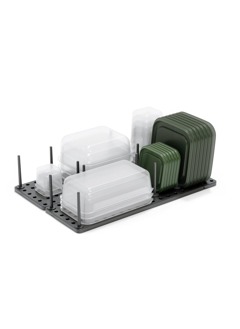 UMBRA Peggy Kitchen Drawer Cupboard Organizer Tray  Adjustable Storage System For Food Containers Cookware Serveware Utensils and More Grey  - Image 1