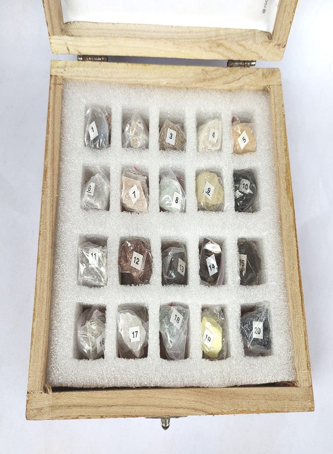 روكسمينز مجموعة روكسمين من 20 عينة معدنية في صندوق خشبي، مثالية للتعليم المدرسي. مجموعة عينات جيولوجية، علوم الأرض، أحجار، نشاط ذاكرة معدنية، جيولوجيا، ألعاب تعليمية رائعة للأطفال في مجالات العلوم والتكنولوجيا والهندسة والرياضيات. - Image 3