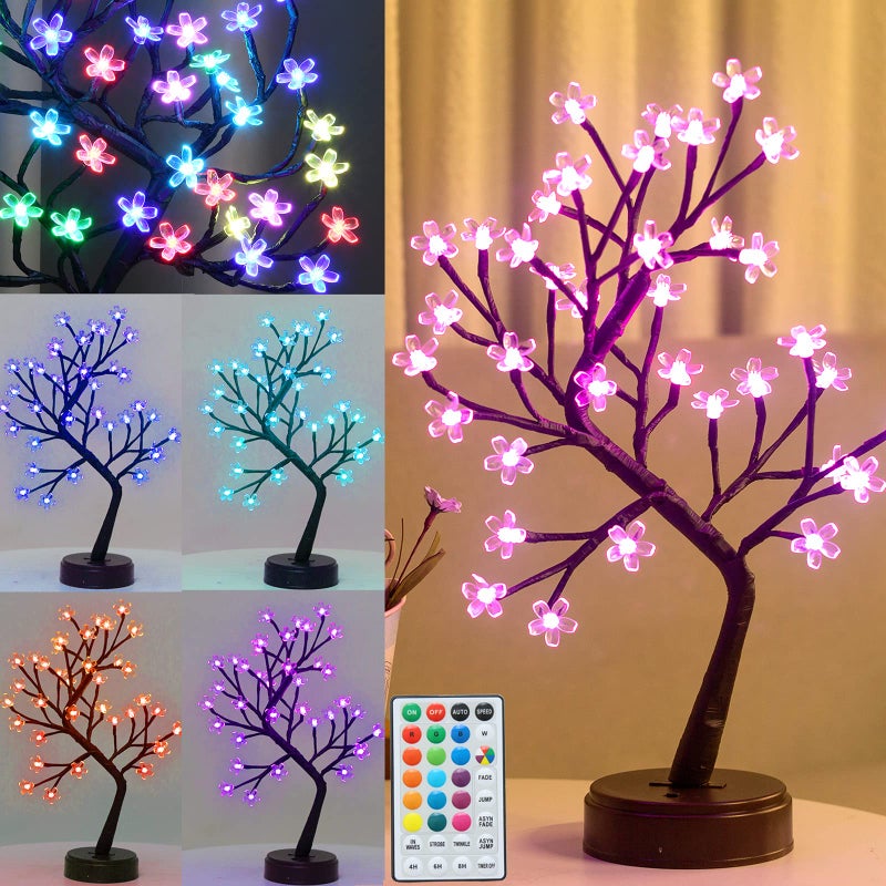 Pooqla RGB Cherry Blossom Tree Light with Remote 16 ColorChanging LED Artificial Flower Bonsai Tree Pink Table Top Lamp Home Lit Tree Valentines Day Christmas Decoration 36 LED Brown Branch