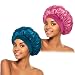 ZHENSILK 2Pcs Silk Bonnet for Sleeping, Satin Hair Bonnets, Soft Elastic Band Silk Sleep Cap, Hair Wrap for Women(Peacock Blue Rose Red) - Image 2