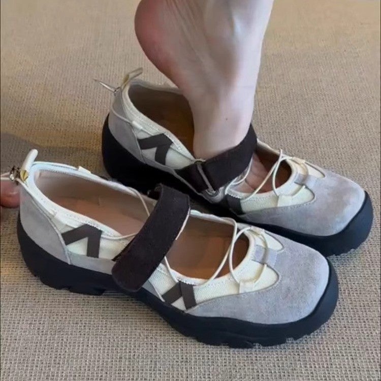 Sheepskin Version ~ French Retro Velcro Mary Jane Shoes Women's New All-match Casual Ballet Sports Sandals - Image 1