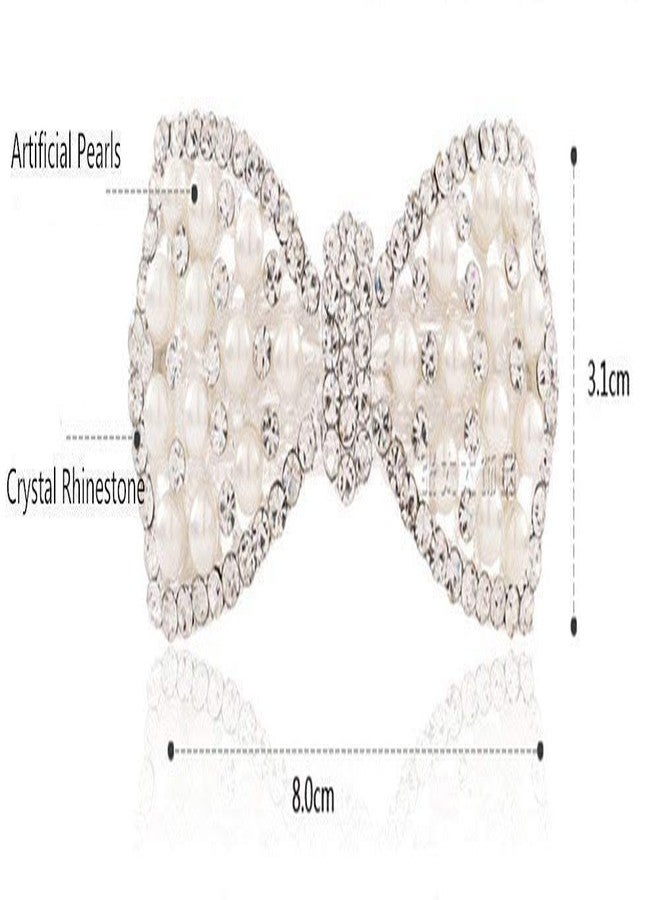 BeeSpring Silver Korean Style Crystal Rhinestone Hair Barrettes Butterfly Pearls Hair Clips Pins for Women (1Pcs) - Image 2