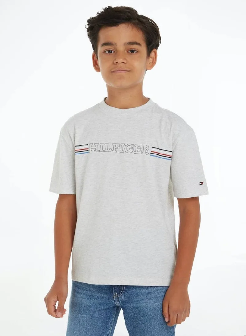 TOMMY HILFIGER Boys' Hilfiger Monotype Stripe Regular Fit T-Shirt -  Pure cotton, Grey
