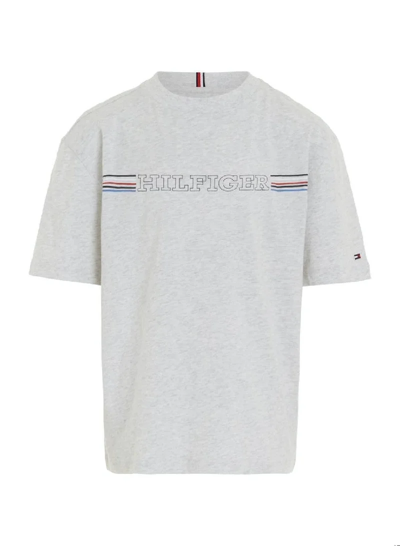 TOMMY HILFIGER Boys' Hilfiger Monotype Stripe Regular Fit T-Shirt -  Pure cotton, Grey