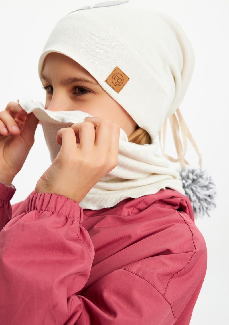 Babygiz White Baby Girl Kid Pompom Beanie Neck Collar Set Soft Double Layer 100% Natural Cotton  - Image 3