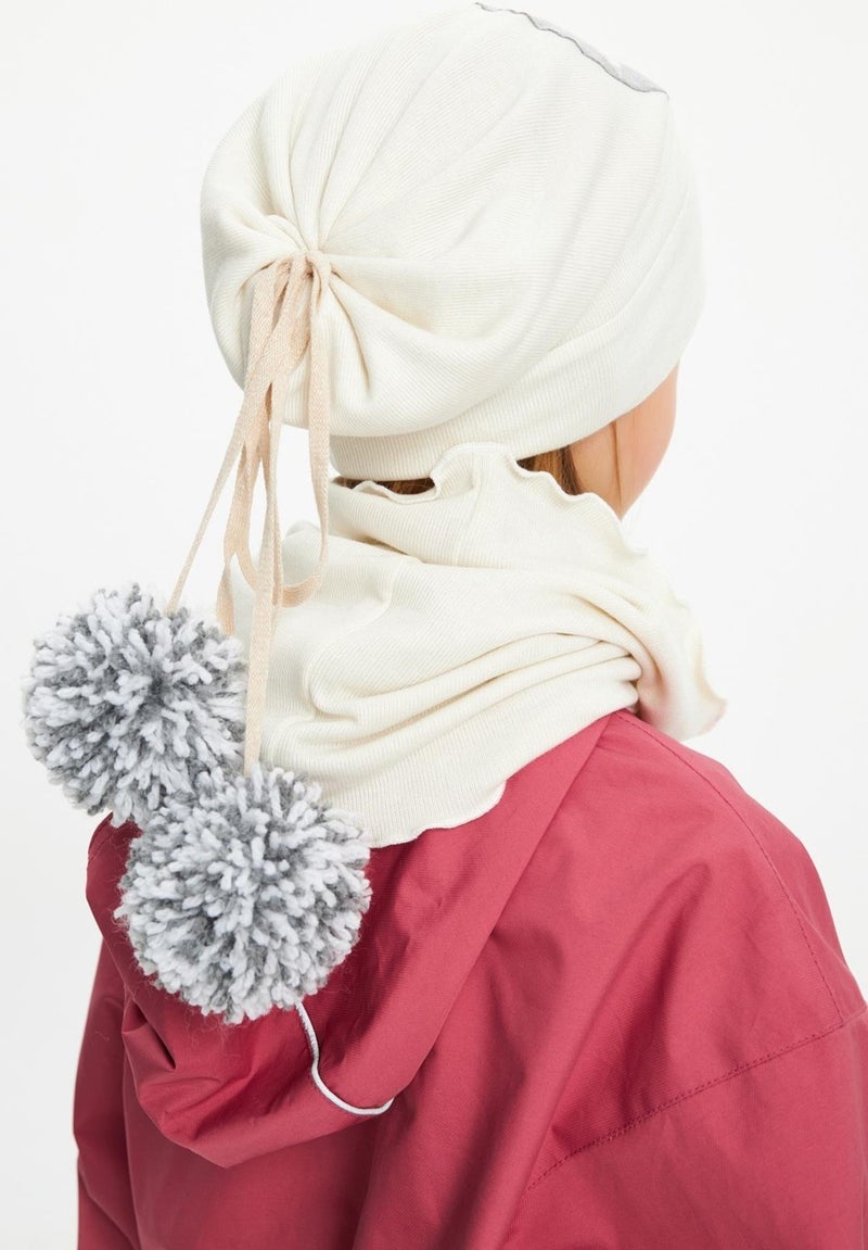 Babygiz White Baby Girl Kid Pompom Beanie Neck Collar Set Soft Double Layer 100% Natural Cotton  - Image 4