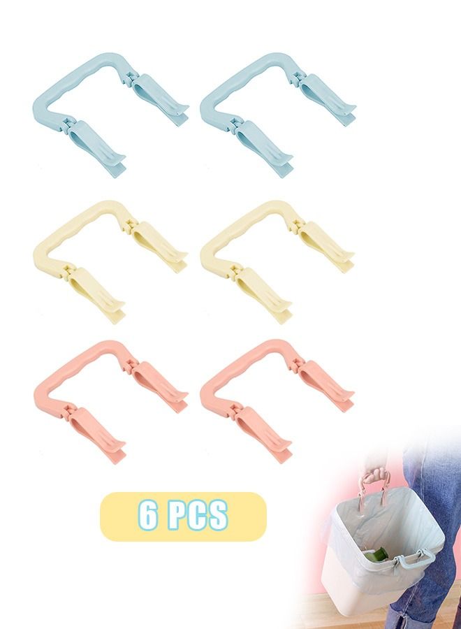 6 Pcs Garbage Bin Clip Clasp with Handle, Plastic Anti Slip Fixation Clip Holder, Trash Bag Clip Garbage Bin Clamp (Beige+Green+Pink) - Image 1