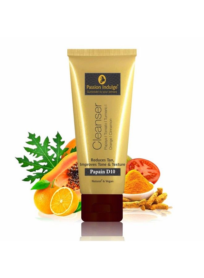 passion indulge Papain D10 Cleanser Natural Face Wash Tan Removal Enriched With Essential Oil Papaya Orange Lemon & Cinnamon|Uneven Skin Tone|Vitamin|All Skin Type For Women 100Ml - Image 2